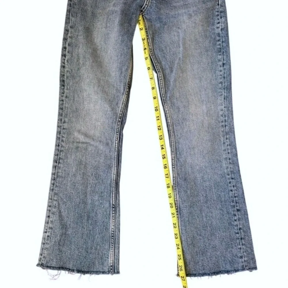 Anine Bing‎ High Rise Flare Jeans Light Wash Blue Raw Hem Size 24 Button Fly